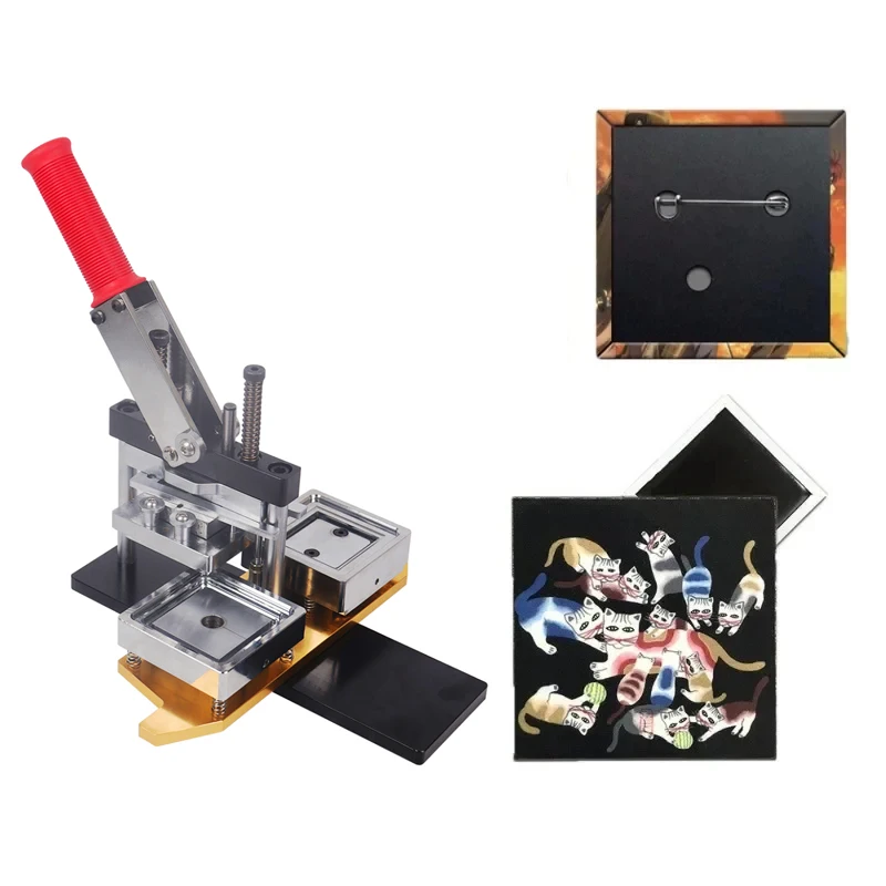 Badge maker button maker machine 63.5x63.5mm square refrigerator badge press machine rotating metal sheetl with paper cutter and 100 PCS magnet parts