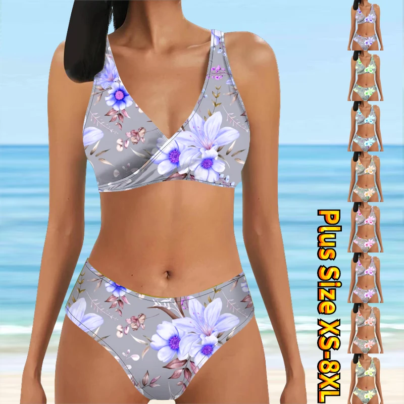 

2023 New Women Retro Bathing Suit Swimsuit Female New Design Printing Bikini Swimwear Summer High Waist Two Piece Set Bath Suit