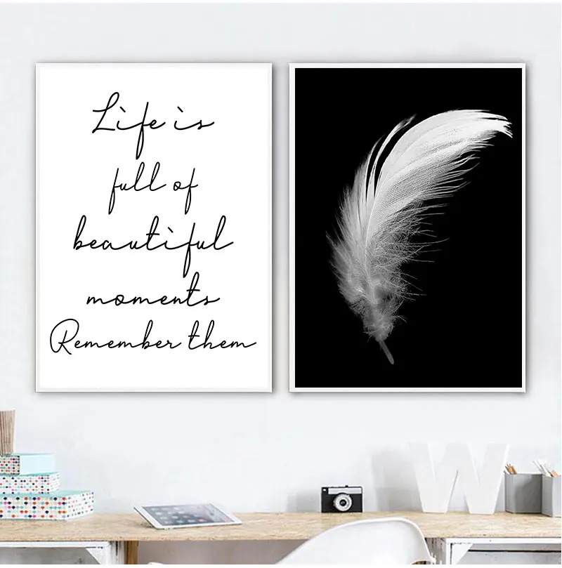 

Poster And Printed Canvas Feather Wall Art Black And White Pictures For The Living Room Nordic Minimalist Decoration
