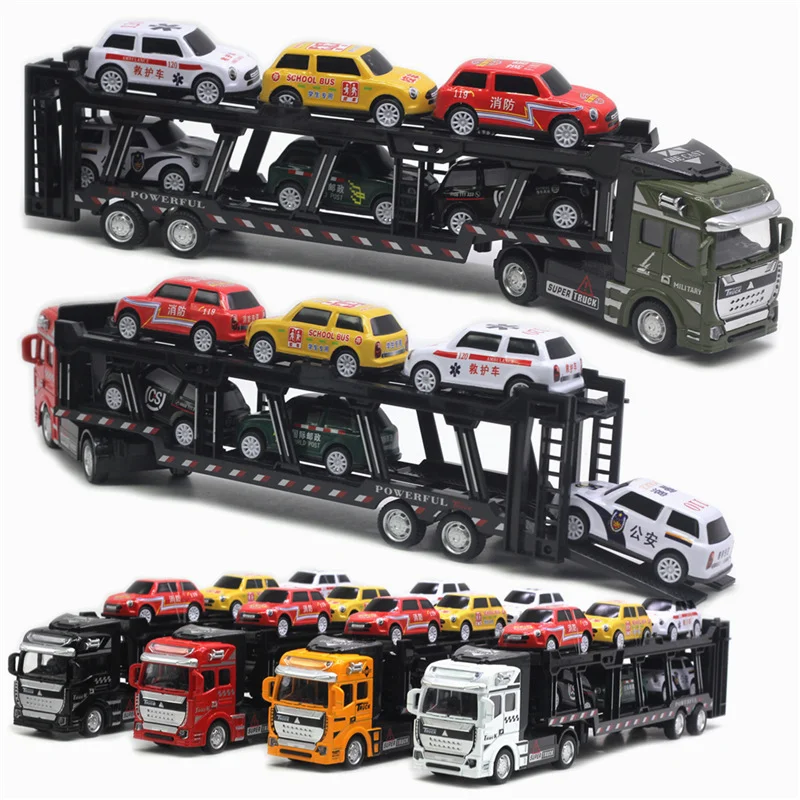 Carrier Truck Toy Alloy Diecast Simulation Container Truck Toy With Detachable 6 Cars Model Kids Cognitive Toy Gift For Children