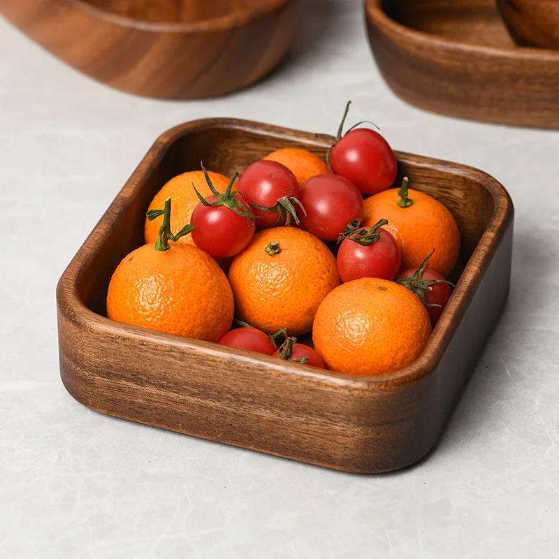 Fruit Plate Wooden Serving Tray Japanese Style Solid Wood Tray Boat-shaped Walnut Wood Salad Bowl Dessert Snacks Fruit Sushi Plates Hotel Restaurant Kitchen