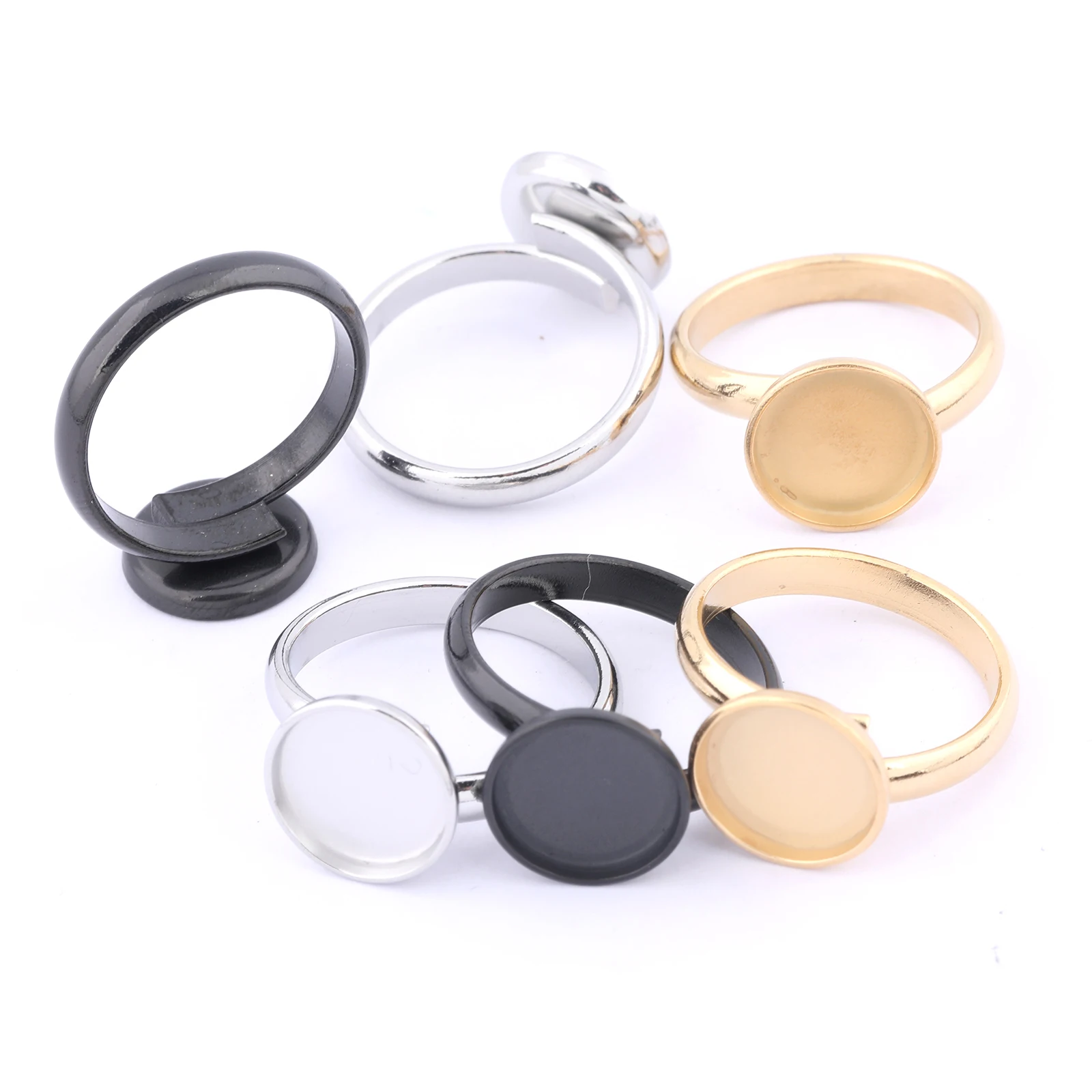 20-Piece 10mm Stainless Steel Circle Ring Bezels - Adjustable Finger Ring Bases For Jewelry Making