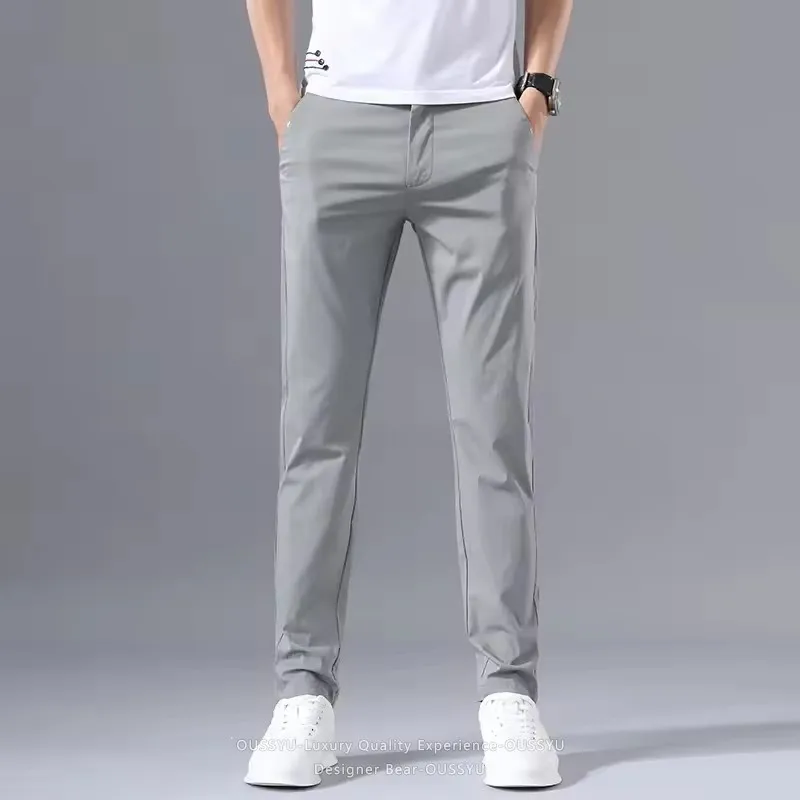 Men's Summer Slim-Fit Stretch Cotton Chino Pants - Classic Casual Khaki Trousers