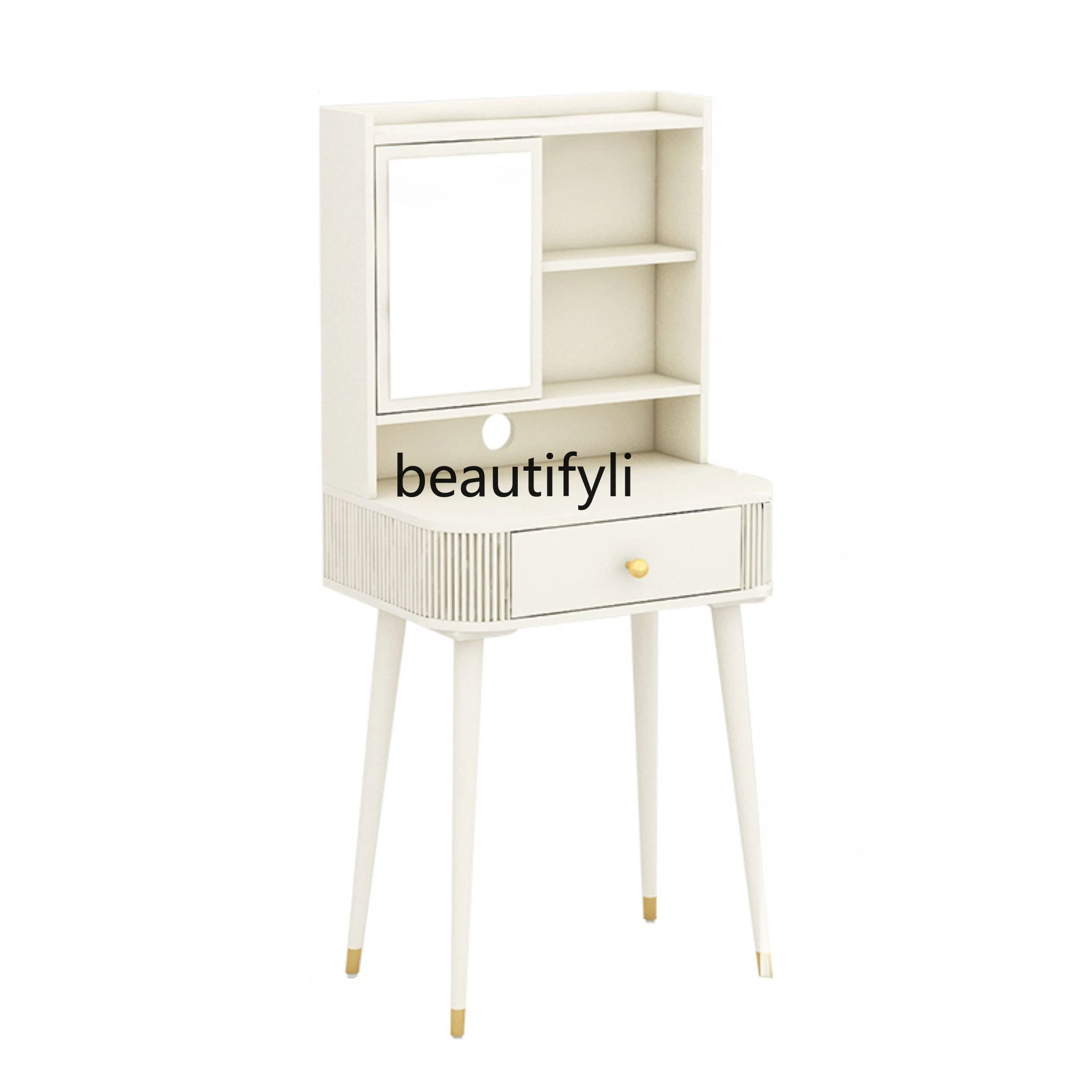 

French Cream White Dressing Table Integrated Desk with Flip Makeup Mirror Makeup Table High Sense