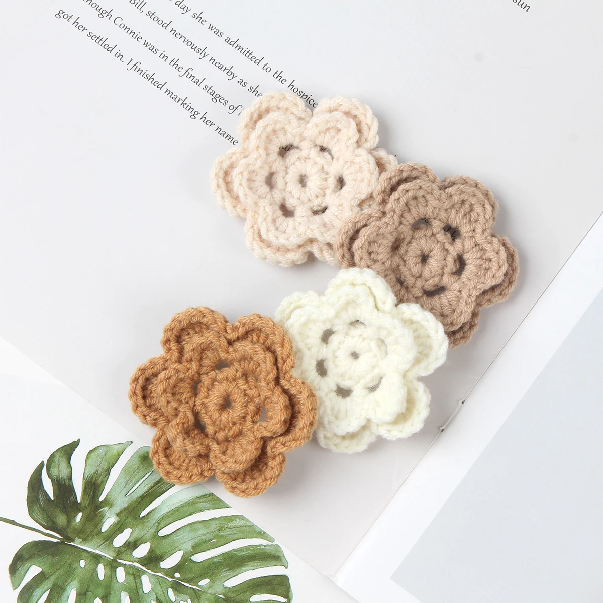 10pcs 3D Handmade Flowers DIY Knit Crochet Cotton Patches Applique Baby Hair Clip Hat Headwear Crafts Clothing Accessories