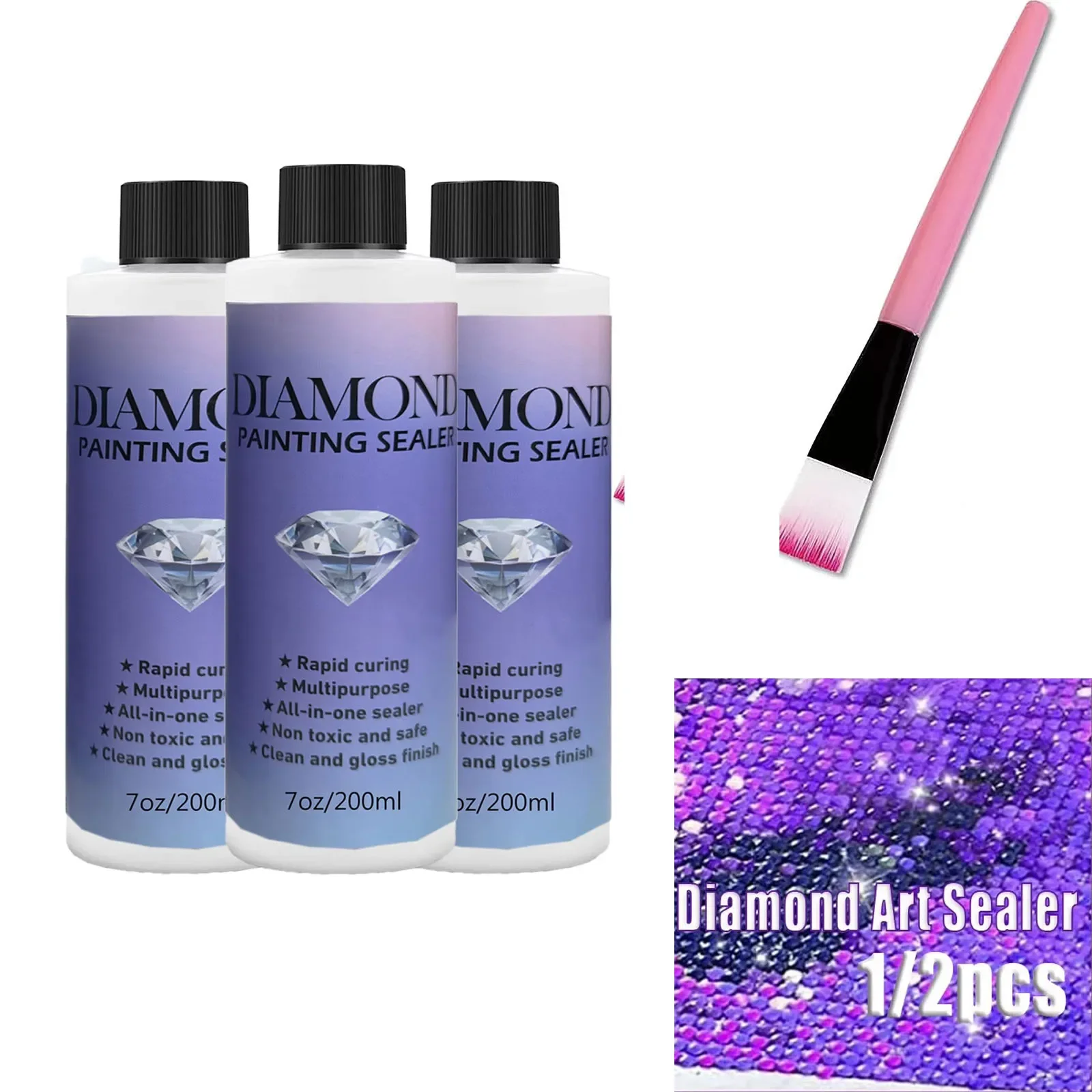 Diamond Painting Sealer 60ML/100ML/200ML with Brushes Permanent Hold & Shine Effect