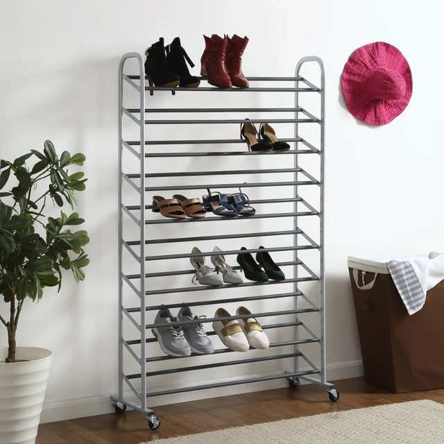 10-Tier Rolling Shoe Rack, Silver Finish, Up To 30 Pair of Shoes Storage  Cabinet - AliExpress