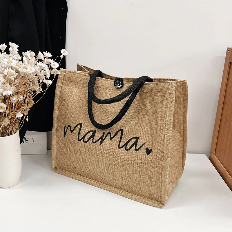 Stor kapacitet Tote Kvinnor Brev Casual Portable Mode Linne Handväska Shopping Axelväska för Business School arbete_voghion.com