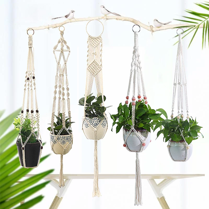 Plant Hanging Basket Wall Hanger Flower Pot Pocket Handmade Macrame