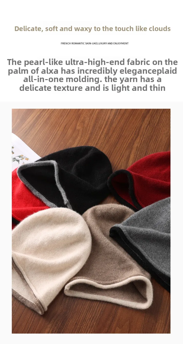 Winter Hat Regardless of Gender 100% Merino Wool Knitted 2024 New Women's Soft Warm Bean Hat Fashion Outdoor Curly-brimmed Hat