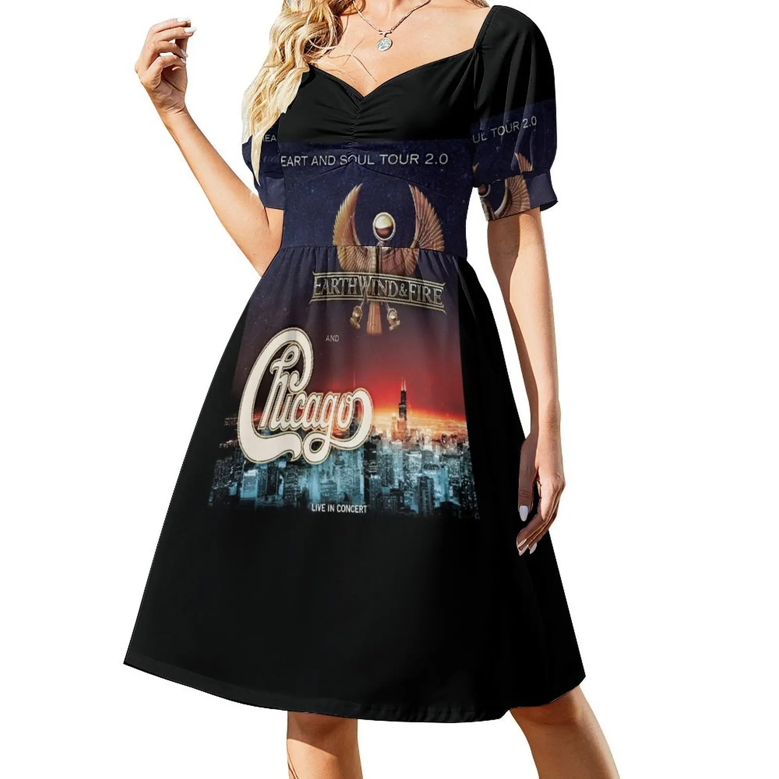 thumbnail image 1 of Vestido de manga corta de la gira de Chicago Earth Wind Inewstv. Vestidos sueltos para mujer. Vestidos para mujer. Vestido., 1 of 7