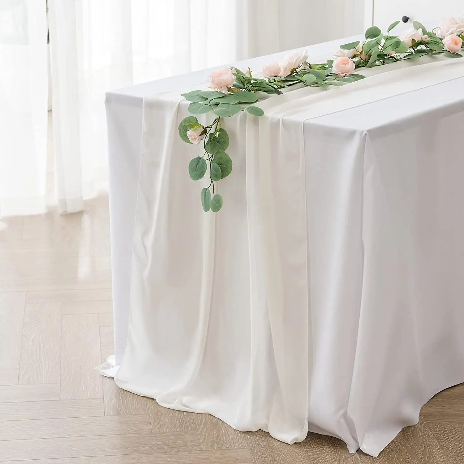 IULONEE Runner Da Tavolo In Chiffon Verde Matcha - 90x400 Cm Per Matrimoni E Eventi - Foto 1