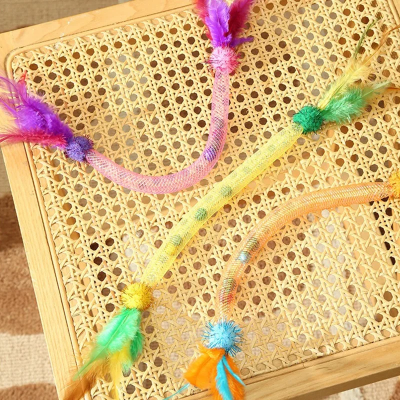 3PCS Funny Interactive Cat Toy with Feathers & Bells Catnip Elastic Rope for Kitten Play Chase Exercise Cat Toy Supplies
