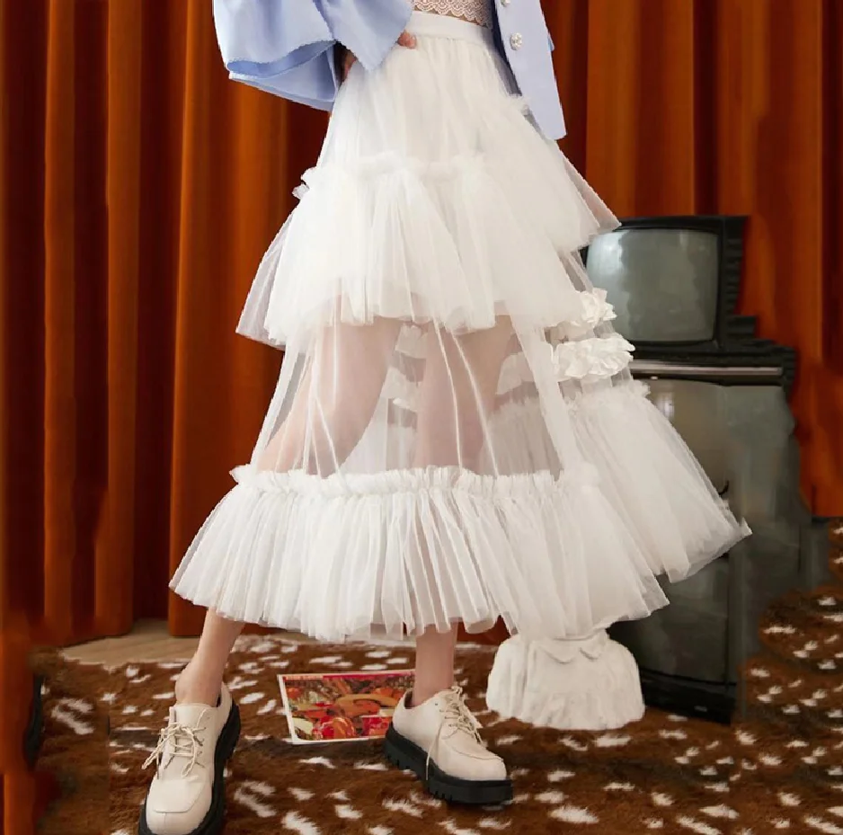 

Party train Spring And Summer Women New Layer Stitching Cake Skirt Semi-See-Through Mesh Skirt
