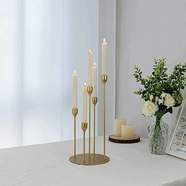 Gold Candlestick Holders for Taper Candle - Set of 5 Tall Metal Candle  Stick Holder Bundle for Wedding Centerpiece Party Events Christmas Holiday