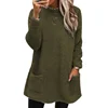 Autumn Winter O Neck Pullover Plush Hoodie Women Daily Commuter Casual Double Pockets Splice Hem Sweatshirt Female Long Warm Top 5