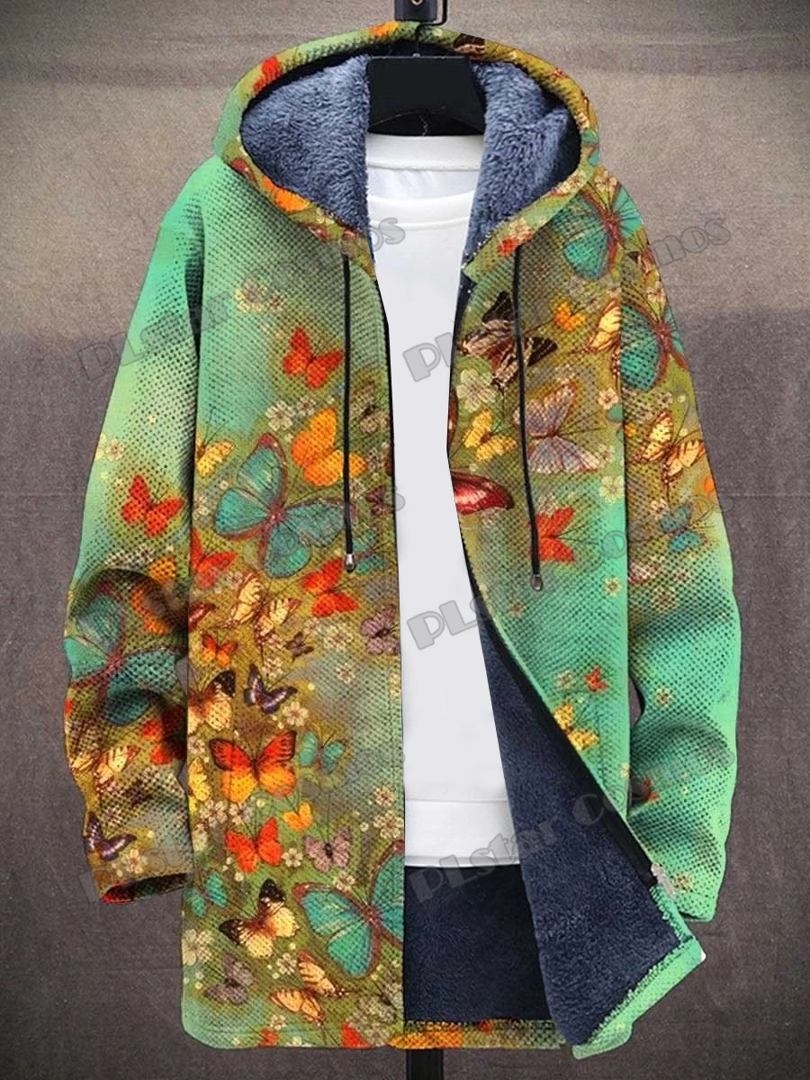 Farbe Ölgemälde Kunst & Schmetterling Muster 3D Gedruckt Herren Mode Plüsch Dicken Kapuzenmantel Winter Lässige Warme Reißverschlussjacke CM04 – Detail 13