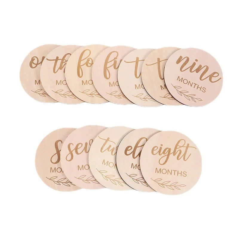 YOMDID 14Pcs Wooden Baby Monthly Milestone Photo Cards Photo Prop Milestone Discs Baby And Pregnancy Growth Announcement Cards