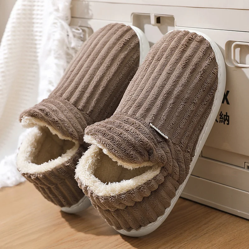 Men's Slippers Winter New Keep Warm Plush EVA Soft-soled Slides Slippers Indoor House Walking Shoes