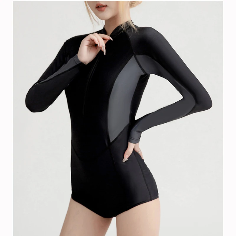 Sports One Piece Swimsuit Long Sleeve Women Swimwear Bathing Suit Rash Guard Surfing wear Swimming Suit Women's Rashguard Black
