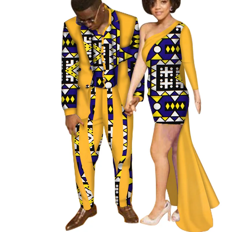 

2020 Fashion African Couple Clothes Suits Long Skirt Dress for Women African Men Shirt Pant Set New African Clothing WYQ792