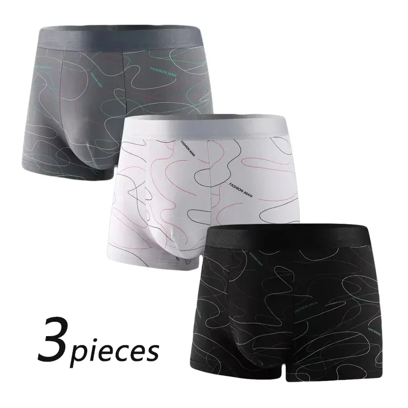  3 Pieces Men Boxers Sports Underwear Underpants Shorts 2XL 3XL 4XL Simple Line Breathable Fashion Sports Fitness 