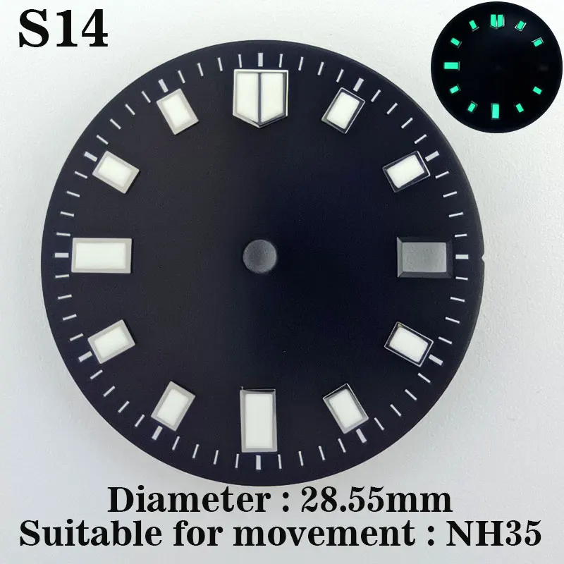 28.55mm fishscale watch dial c3 Super Green luminous for NH series 35 movement assembly blue black single calendar watch parts