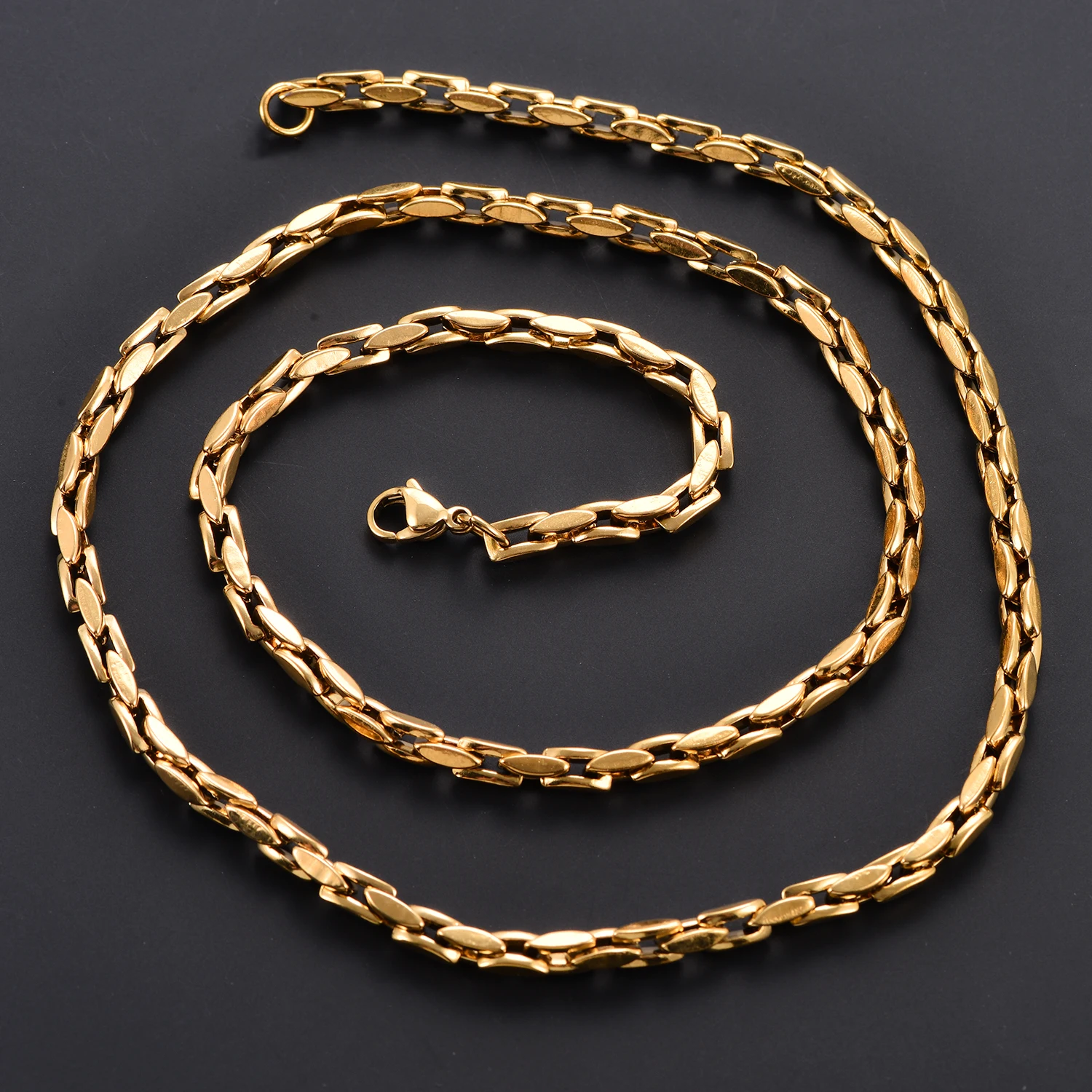 Width 4.2mm Stainless Steel Vertical Square Necklace Chain Never Fade Waterproof Choker For Men Women Fashion Jewelry 4