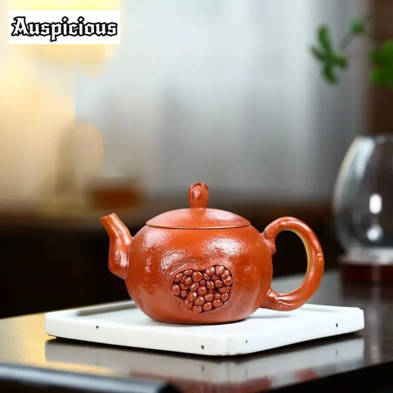 

230ml Authentic Yixing Famous Purple Clay Teapot Handmade Simulation Pomegranate Model Tea Pot Kettle Chinese Zisha Tea Set Gift
