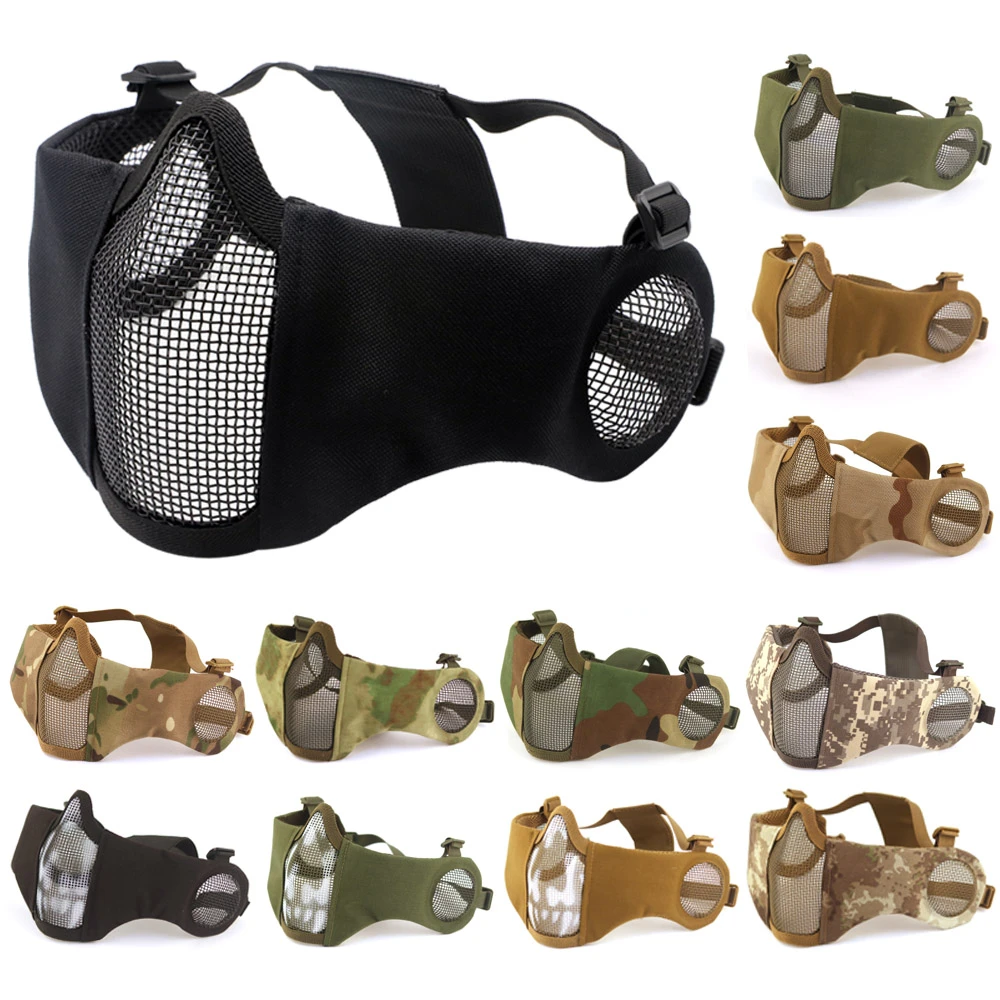 thumbnail image 2 of UK Arms Airsoft Metal Mesh Half Face Mask W/ Ear Pro - BLACK/SKULL 2 of 13