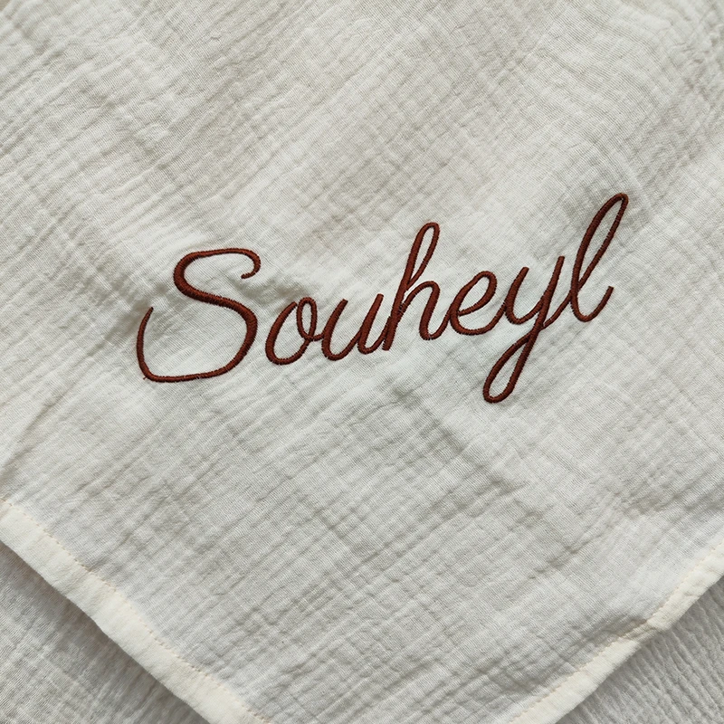 Personalized Name Embroidered Custom Baby Cotton Muslin Baby Swaddle Newborn Receiving Blanket Solid Swaddle Wrap Soft Blanket 5