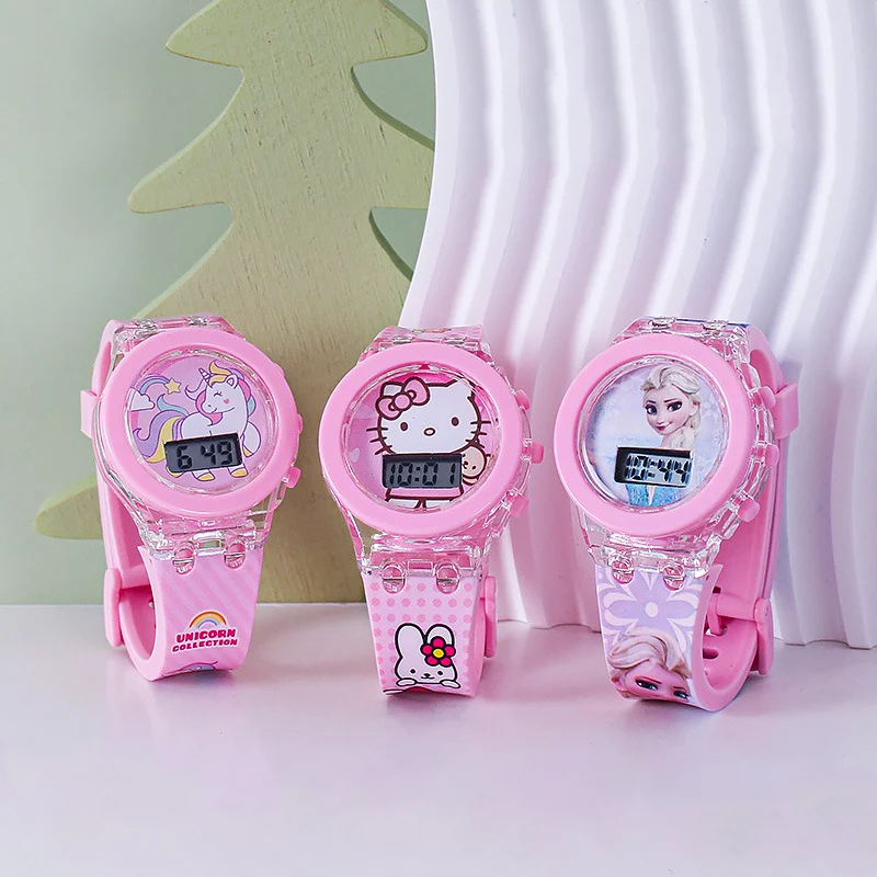 Anime Flash lumière Hello Kitty enfants montres pour filles dessin animé Spiderman enfants montre garçons étudiant horloge numérique jouets cadeaux