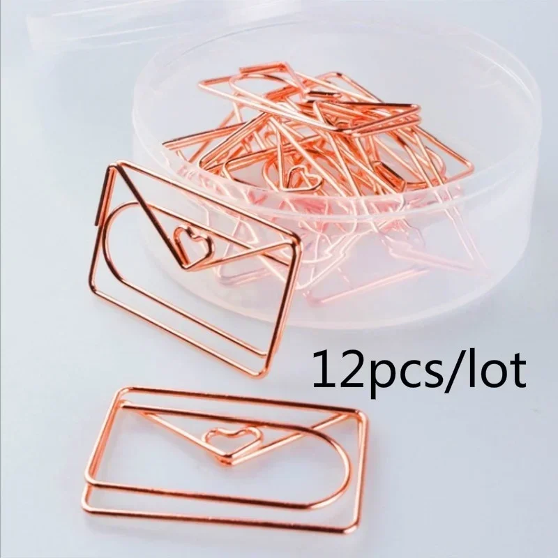 

12 PCS/Set Envelope Shape Office Paper Clip Bookmark Scrapbook Metal Marker Holder Office School Student Stationery Supplies