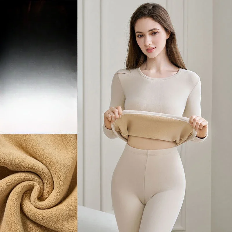 Women's Winter New 2 Piece Sets Female Slim Bottoming Tops + Trousers Warm Lingeries Ladies Solid Long Sleeve Suits H633