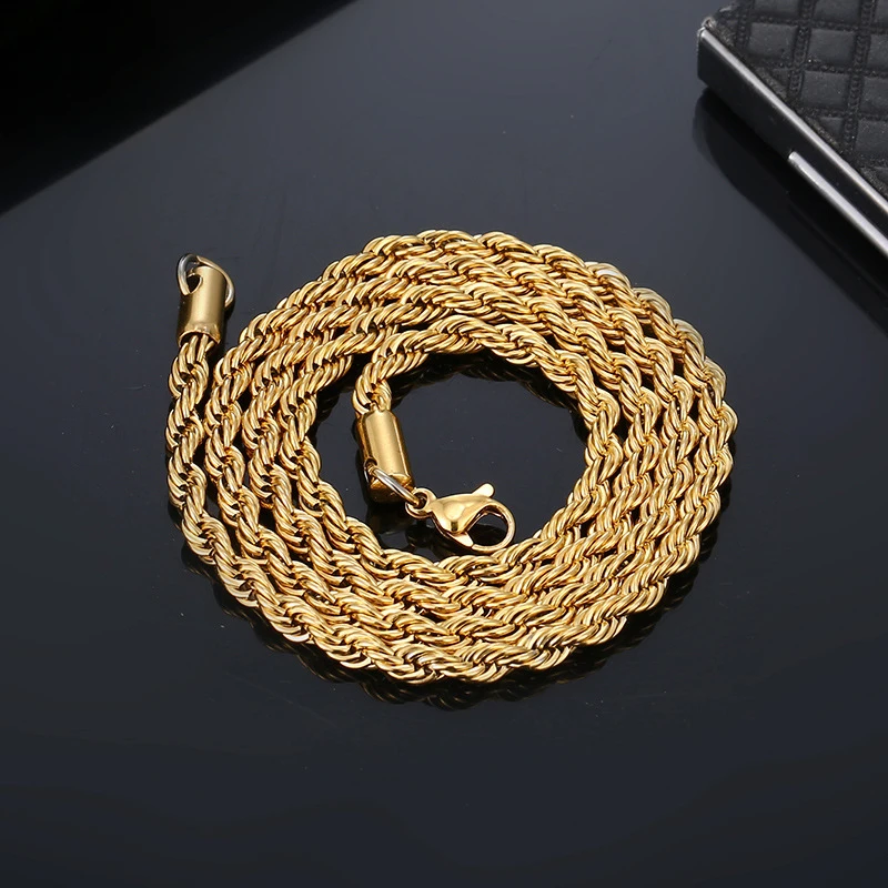 

Length 20cm Twisted Rope Chain Gold Necklace Men and Women Stainless Steel Chain Necklace Jewelry