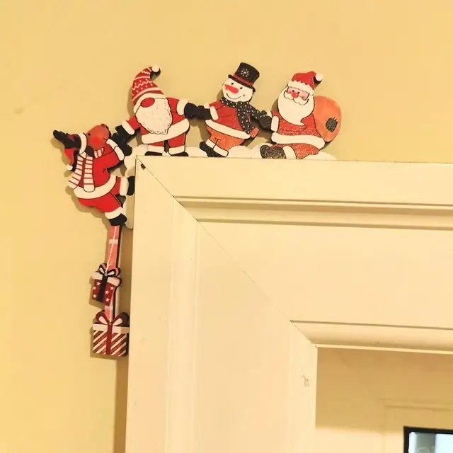 2026 New Wooden Santa Door Corner Decor Snowman Reindeer Pendant Christmas Cartoon Door Frame Decor Party Christmas Ornament 1