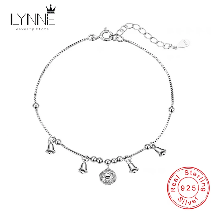 

New Fashion 925 Sterling Silver Fine Round Hollow Ball Bell Shape Pendant Anklets Women&Girl Jewelry Summer Foot Chain Bracelet