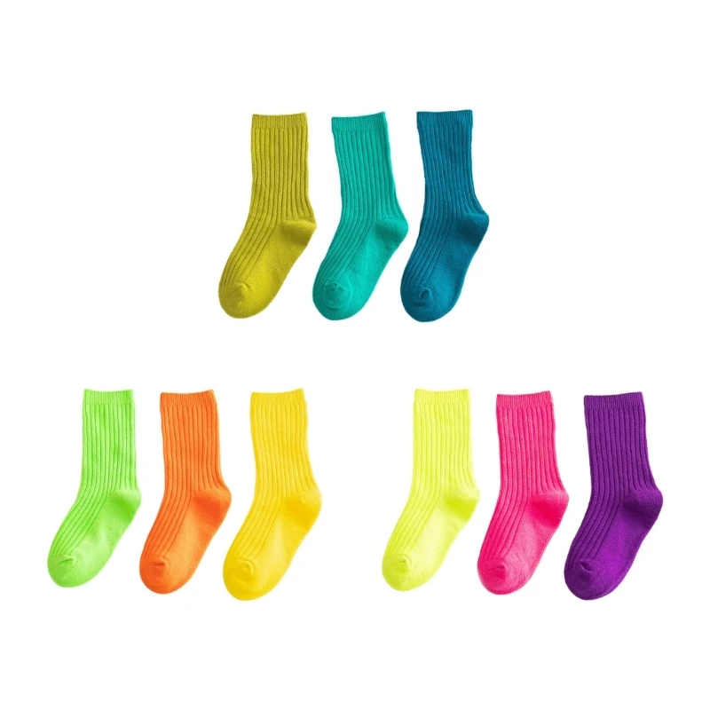 

Children Socks Toddler Autumn Socks Solid Color Knee High Socks 3 Pairs Knitted Cotton Socks with Bright Candy Color 45BF