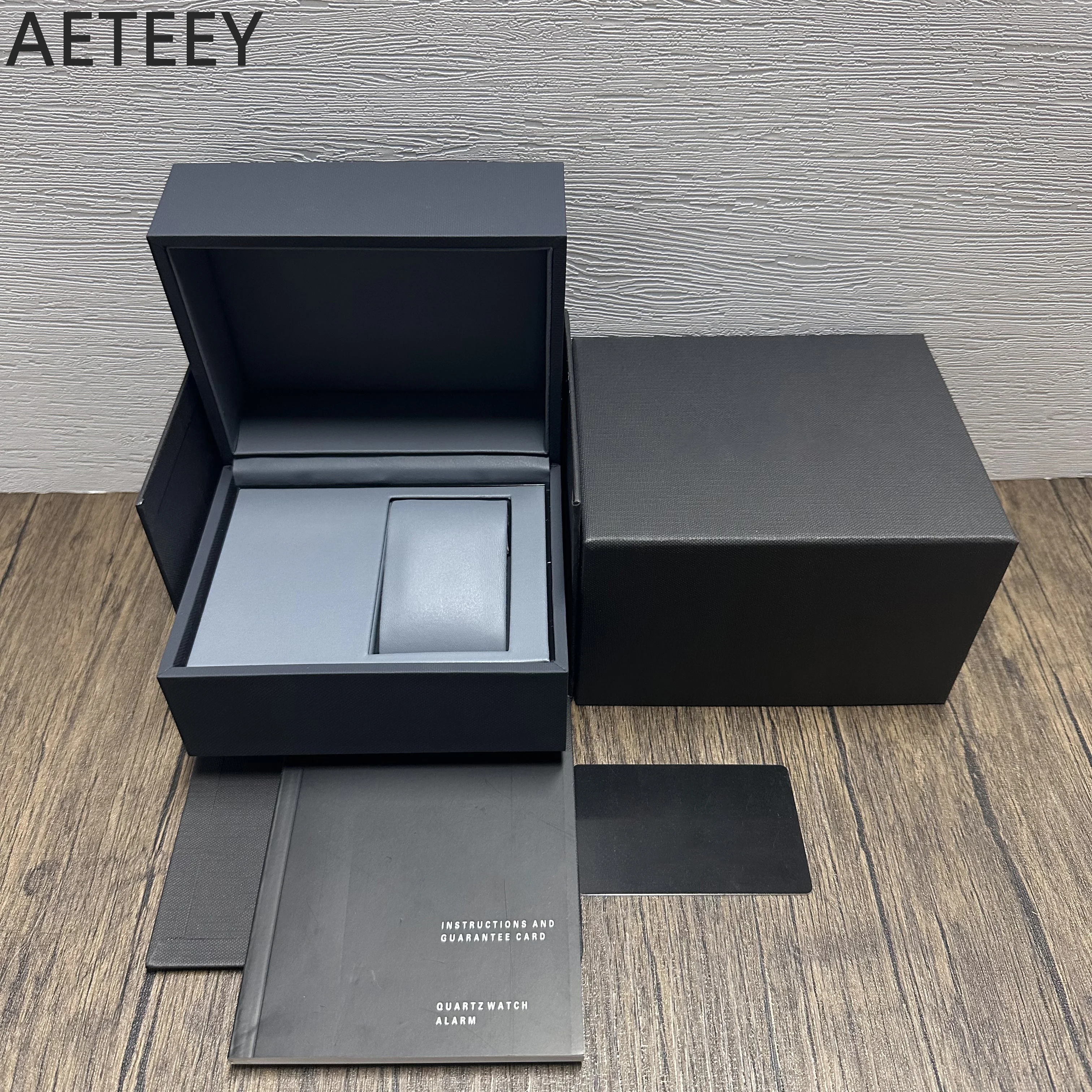 

Grey Watch Box with Tag, Original Wooden Gift Case, Luxury Brand with Papers Card Can Customization AAA Watche, Factory Supplier