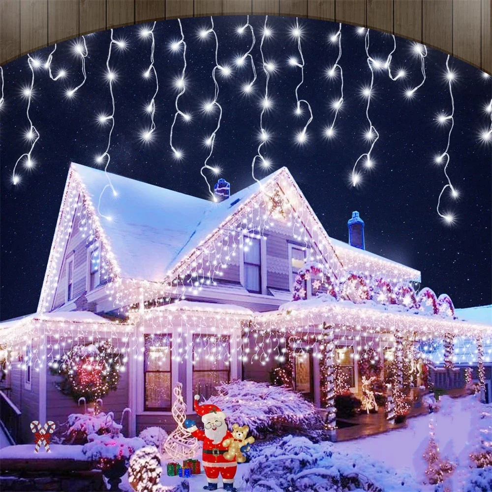 thumbnail image 1 of Decoraciones navideñas para el hogar, cortina LED para exteriores, guirnalda de luces de carámbanos, guirnalda de calle para la casa, decoración de invierno de 4 a 80 m para Año Nuevo, 1 of 5