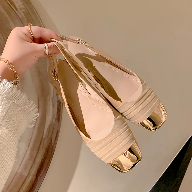 New Women Wedding Shoes Ladies Cross-tied Ankle Strap Sandals Gold Toe Mid Heels Dress Shoes Mixed Color Sandalias Mujer Summer