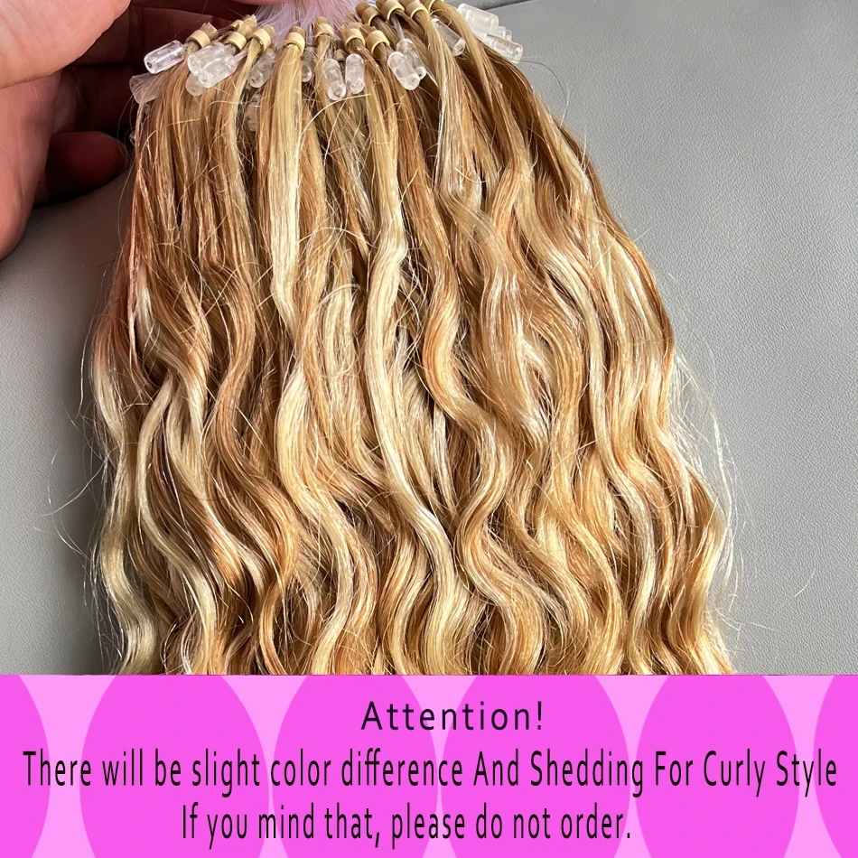 Curly Micro Loop Human Hair Extensions Water Wave Natural Micro Beads Rings European Hair Highlight Balayage Blonde 50 Strands human hair extensions