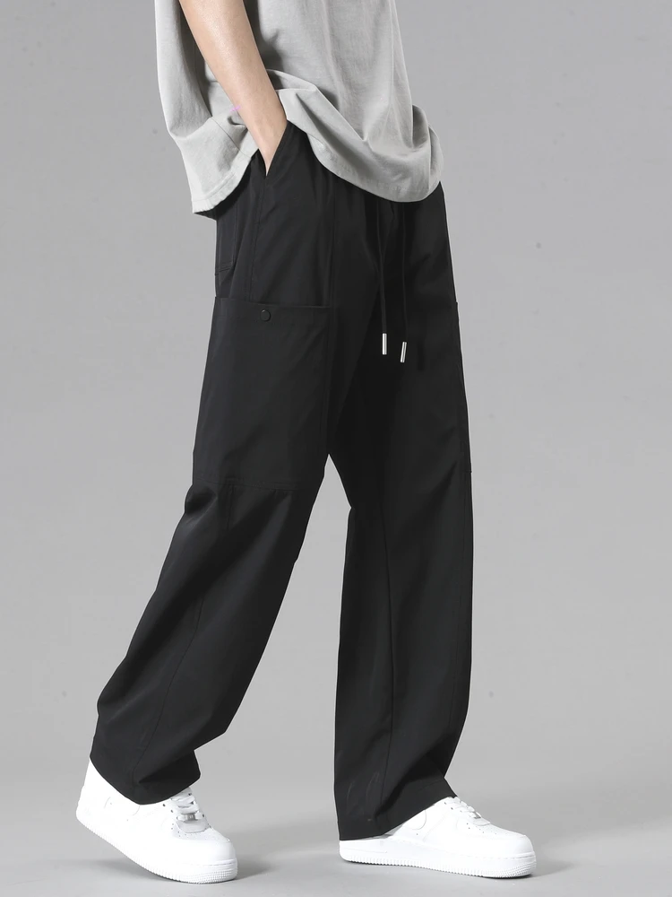 

Spring Summer Men's Sweatpants Korean Fashion Drawstring Waist Casual Track Pants Male Sportswear Loose Straight Draped Trousers