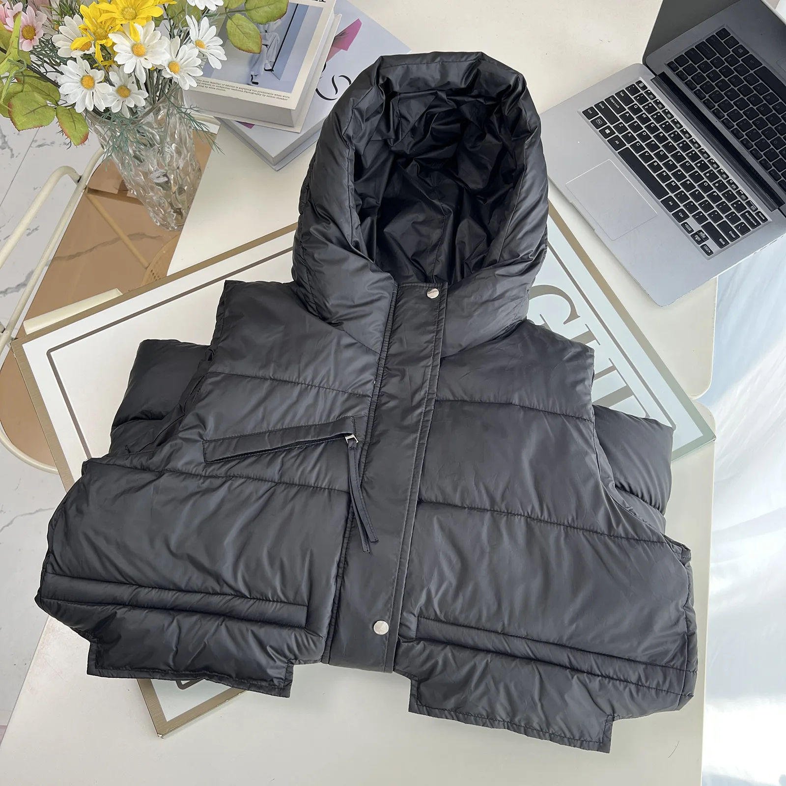 XXXXXXL Fashion Plus Size Women's Parkas New Mid Length Hooded Padded Vest For Casual And Warm Wear Sleeveless Coat Winter 2523
