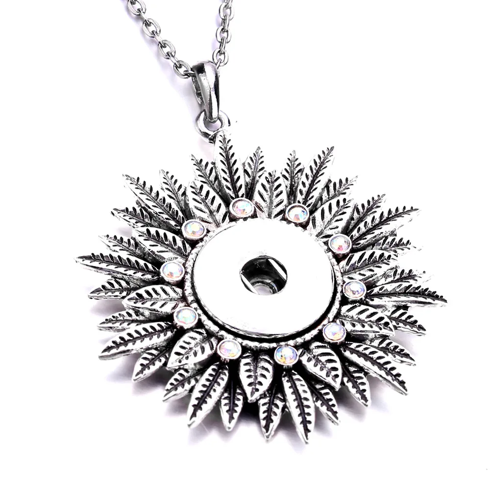 10pcs New Snap Button Vintage Crystal Flower Necklaces  For Women Snap Pendant Necklace DIY Snaps Jewelry