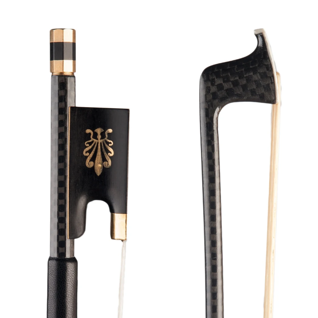 4/4 Size Violin Fiddle Bow Grid Carbon Fiber Round Stick Ebony Frog Horsetail Hair Well Balanced Fast Response violin bow