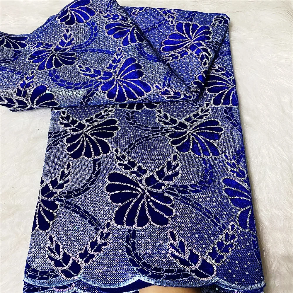 

Африканская бархатная кружевная ткань для шитья женских вечерних платьев, нигерийская французская сетчатая ткань с блестками, 2024 высококачественное кружево, 5 ярдов