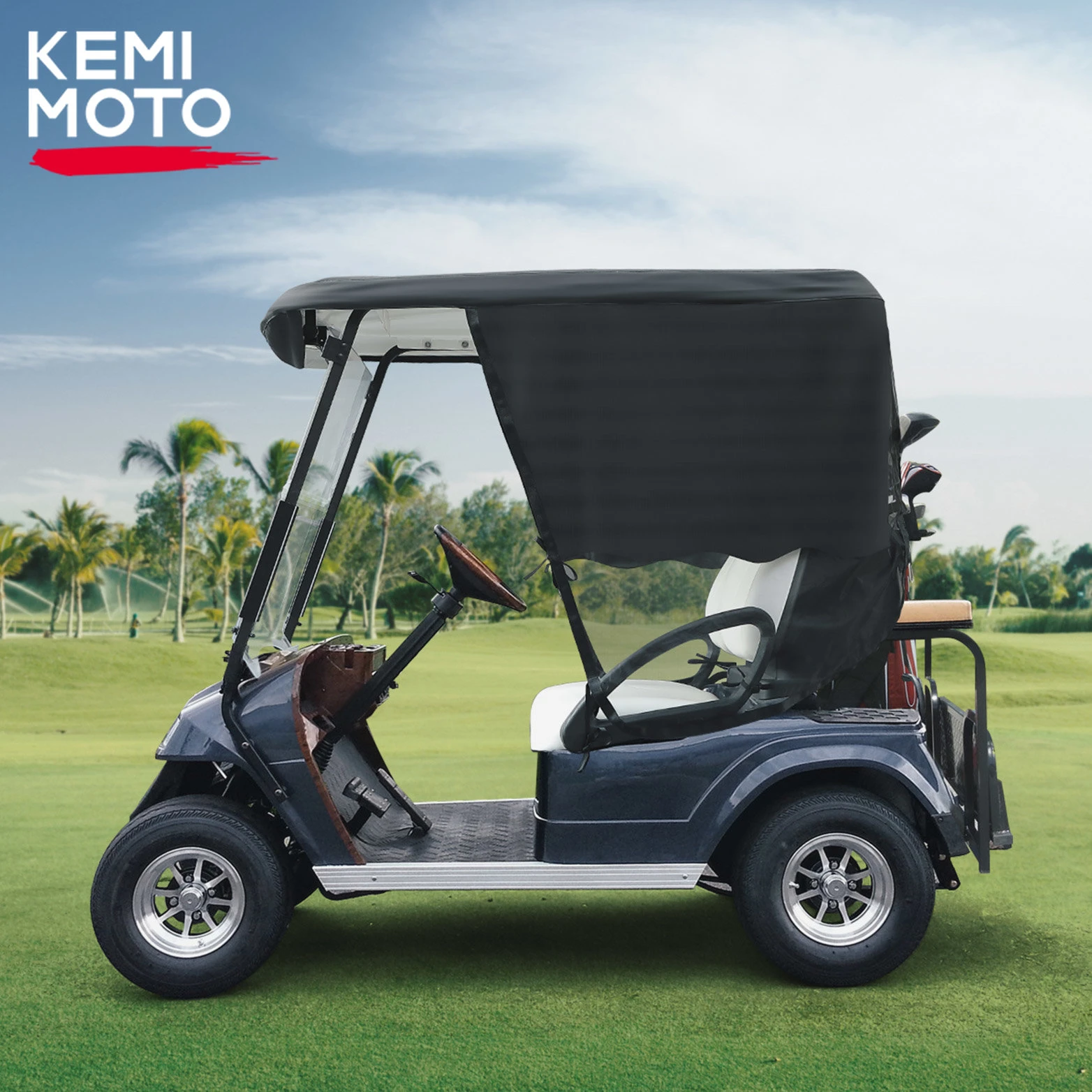 Kemimoto 2 Passenger Golf Cart Half Sun Shade Cover Compatible With Club Car Precedent, Tempo