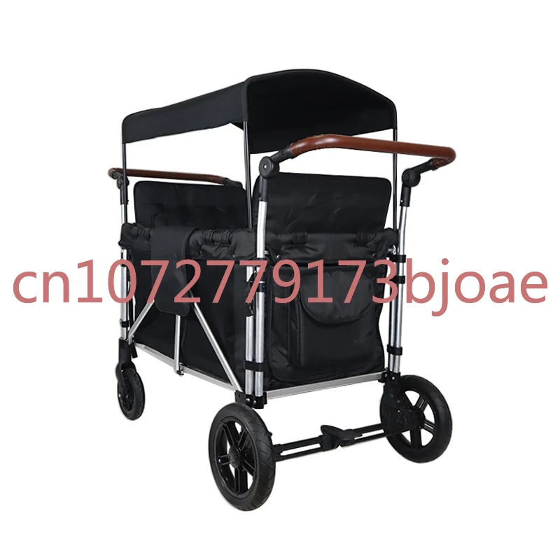 

Adjustable Handle Bar 4-Passenger Pull Push Quad Stroller Wagon Safety Seats with 5-Point Harness Baby Cart