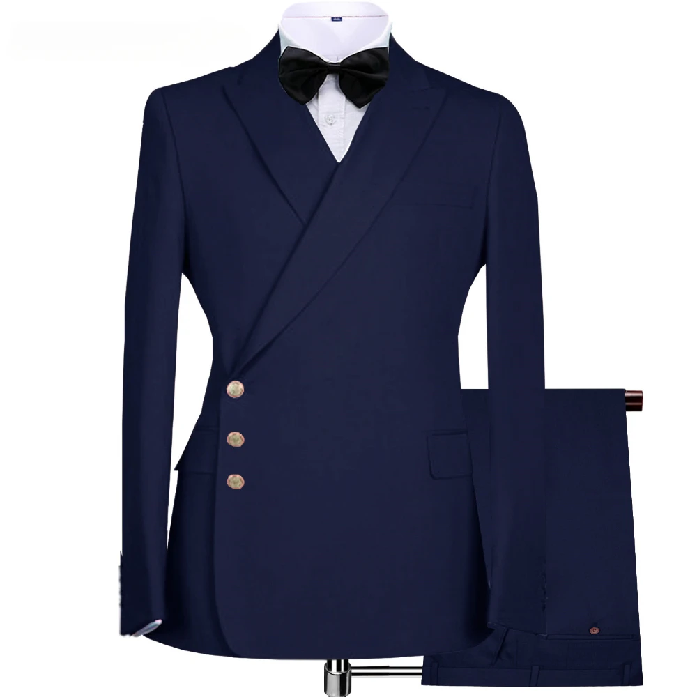 Solid Men Suits mens suit Two Piece Chic Peak Lapel Side Single Breasted Clothing Formal Office Smart Casual Costume Homme
